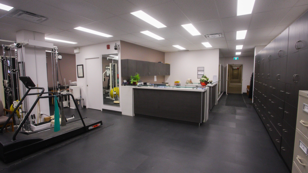 Fairview Physiotherapy and Rehab Centre reception book appointments, ask questions, or grab a snack.