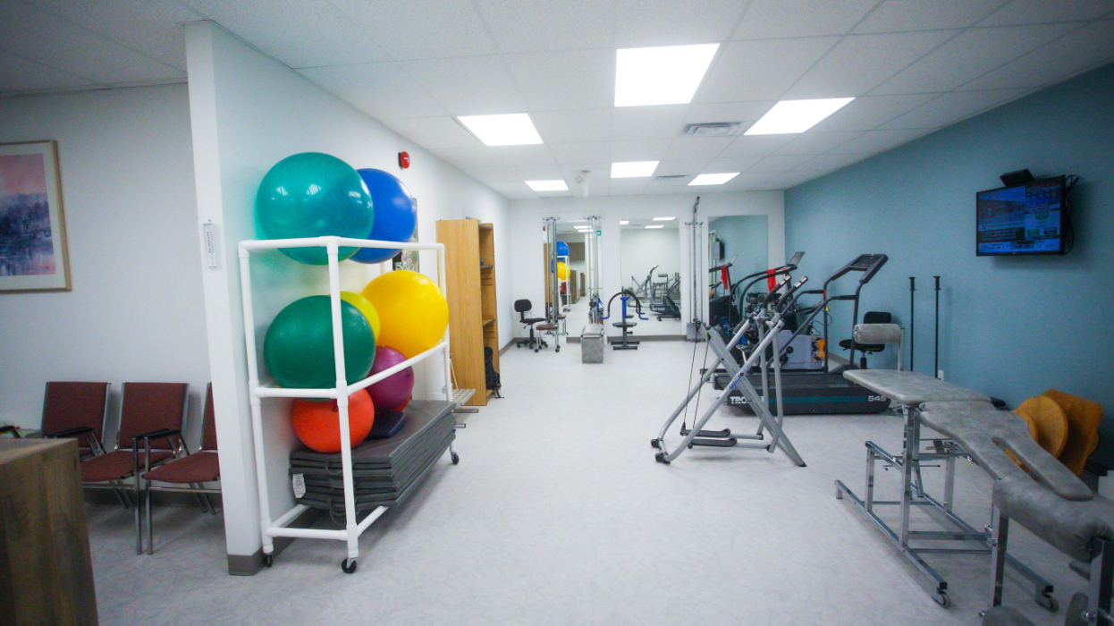 alternative view of our exercise room at our Wynford location showing the full size of the space