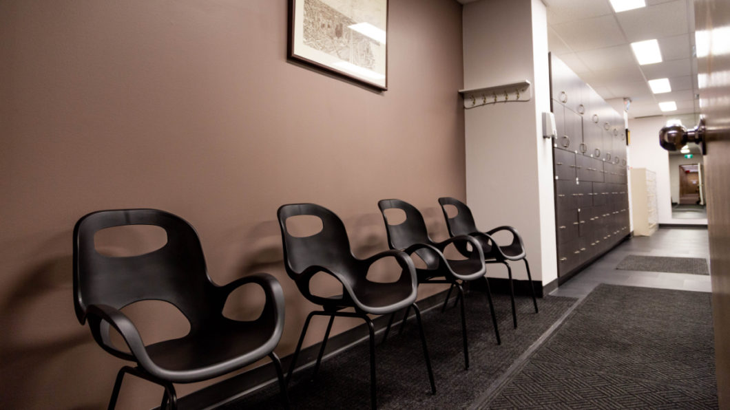 New seating area at our Fairview Location. Black plastic chairs are easy to disinfect, and maintain a healthy environment. Updated for patient protocol during covid-19